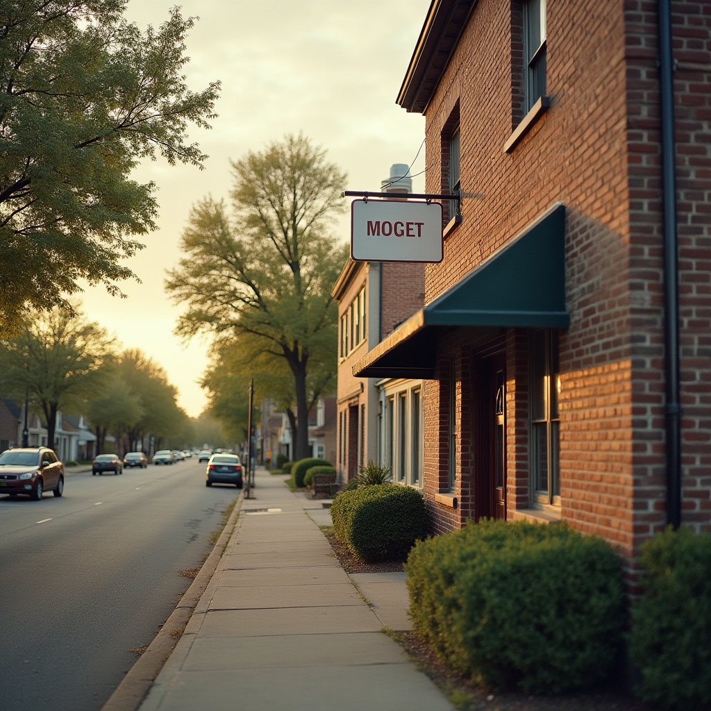 Exterior view of a brick office building on a quiet Cincinnati street with warm afternoon light