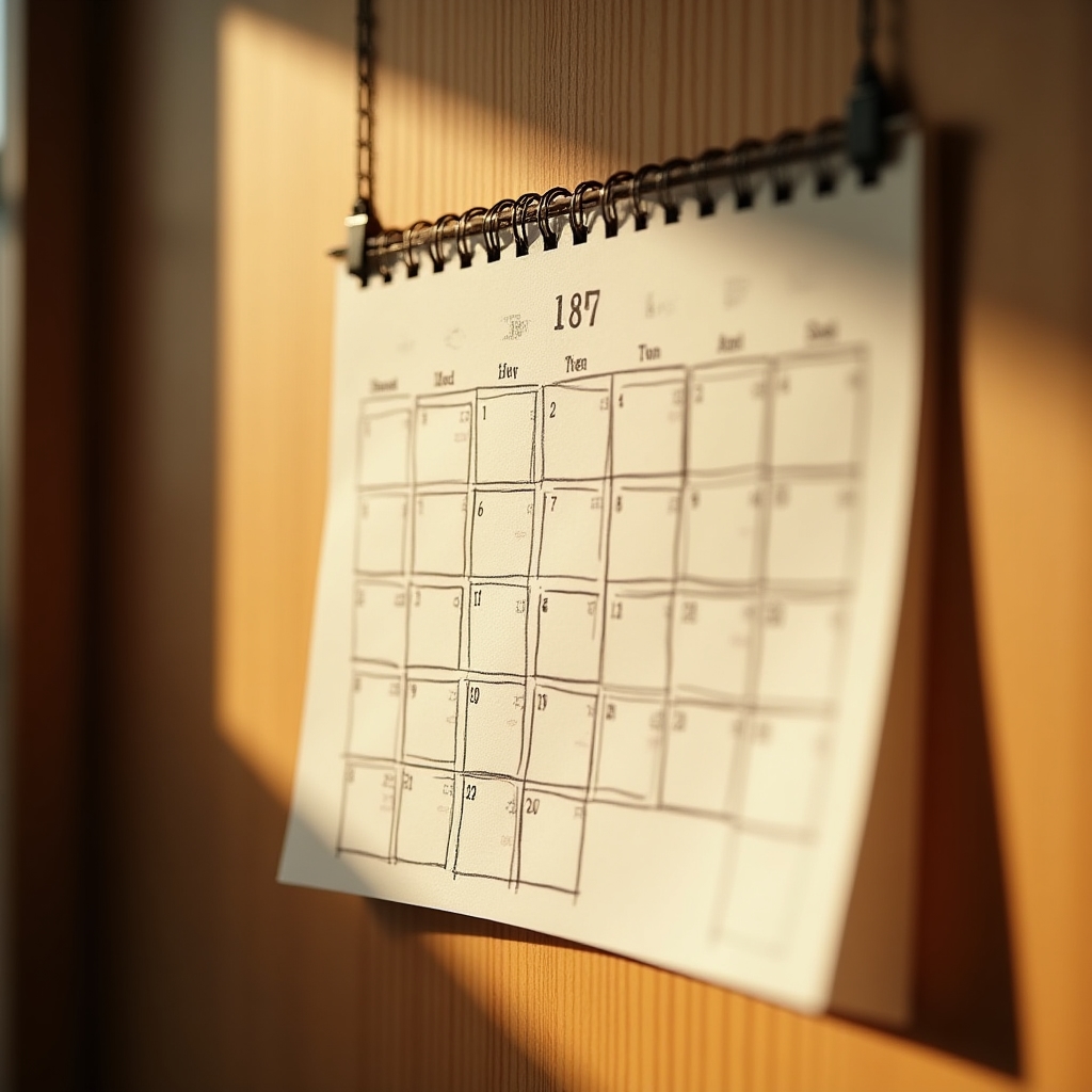 A paper wall calendar with thirty days marked and small handwritten notes tracking a personal focus challenge